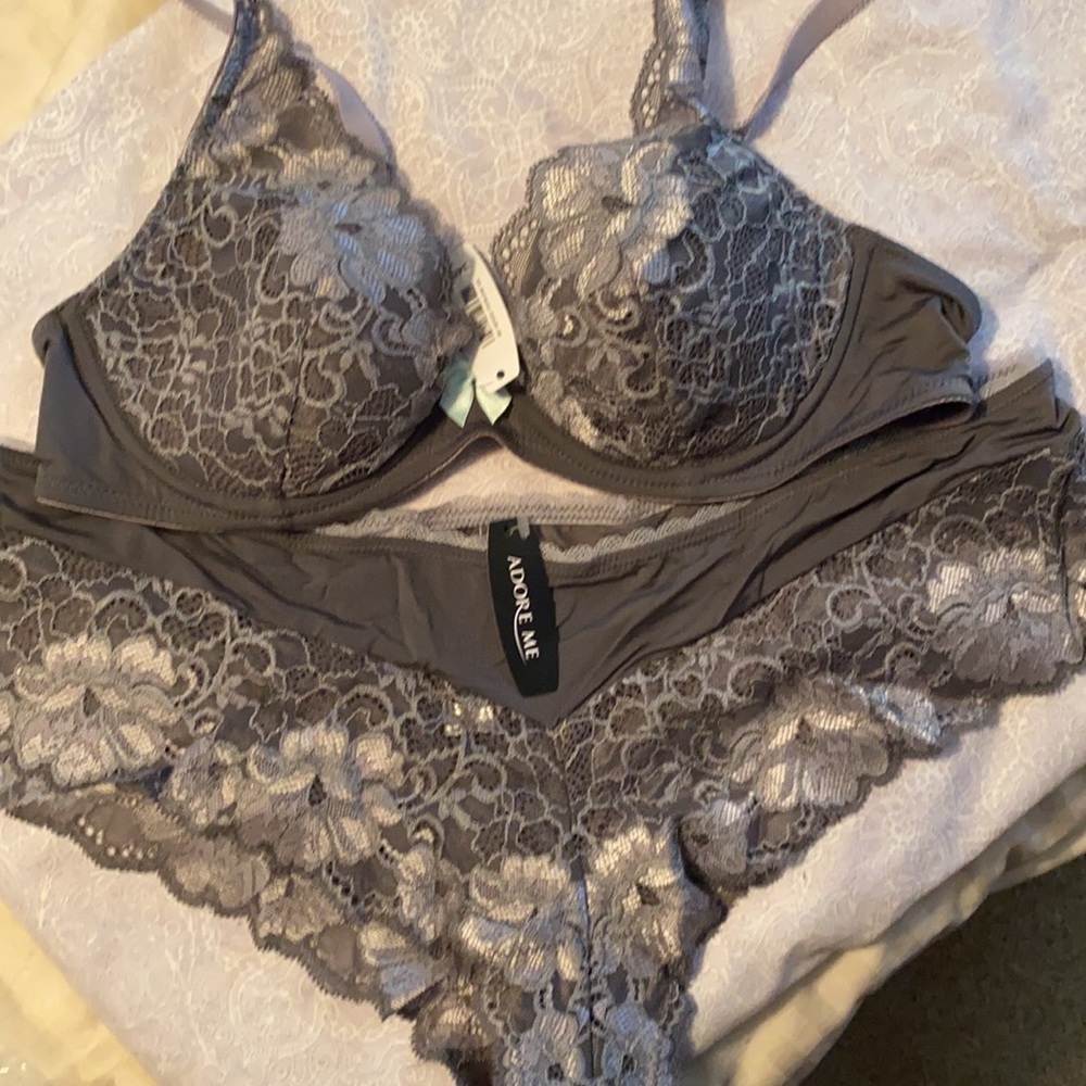 NWT Adore me gray bra and panty set